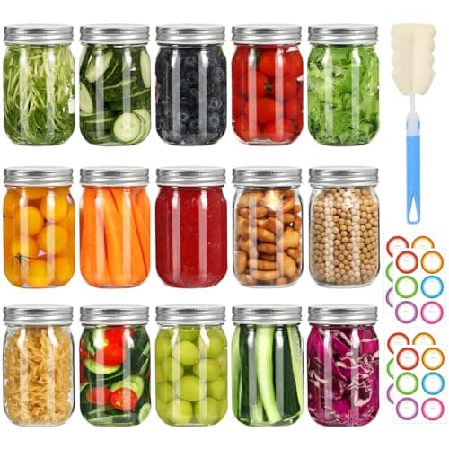 16 oz Silver-Lidded Mason Jars, 15 Pack - Canning & Fermenting Glass Jars