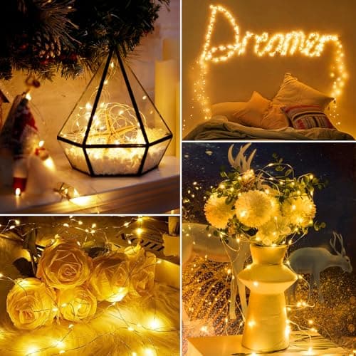 Minetom 12 Pack Waterproof Fairy Lights with Timer - 7ft LED Silver Wire Firefly Lights