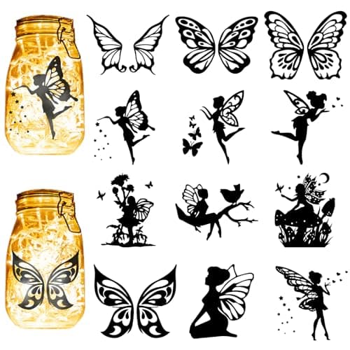 Cabin 12Pcs Fairy Silhouettes Mason Jar Decor Xmas Ornaments PVC Embellishment Black — Fairy Wings 12pcs