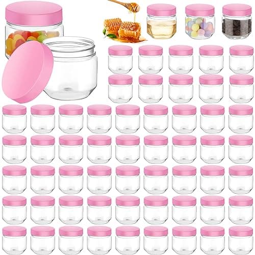 Tanlade Gold 60pcs 3oz Clear Mason Jars with Lids Bulk Storage Containers — Pink