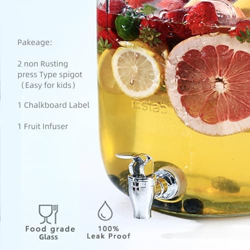 100% Leakproof 2-Gallon Sun Tea Dispenser with Press-Spigots and Chalkboard Lid