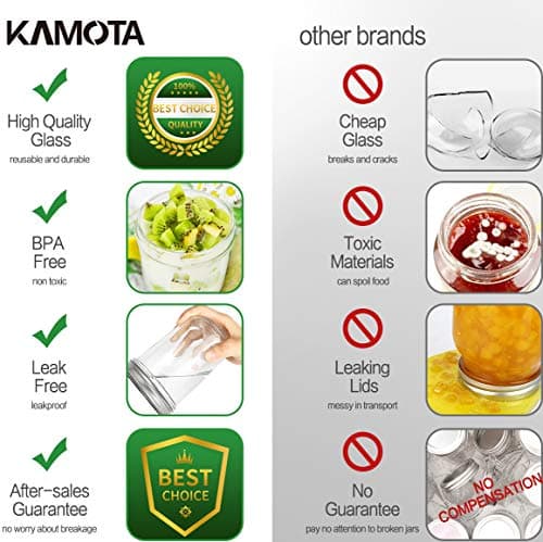 KAMOTA 16 oz Wide Mouth Mason Jars, 12 Pack, Silver Lid & Band