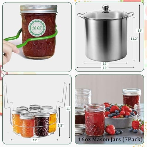 20 Quart Stainless Steel Water Bath Canner Kit with Rack & Jars & Accessories