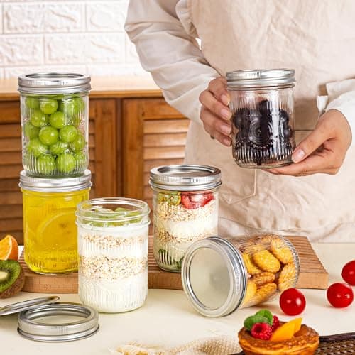 Amzcku 16oz Vintage Mason Jars with Lids, Wide Mouth for Storage, Canning & More (6 Pack)