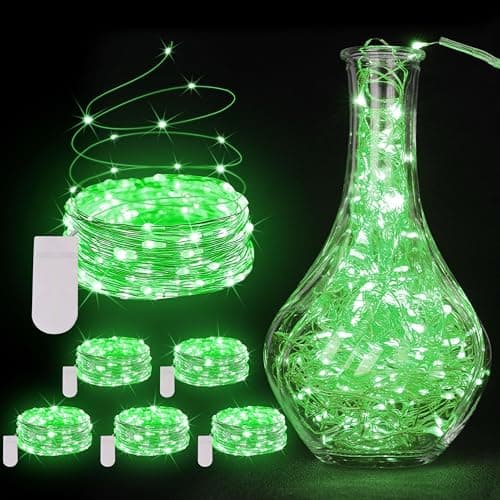 12 Pack Warm White Battery Operated Fairy Lights - 7ft Waterproof Silver Wire Strings for Wedding Table Décor — Green