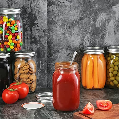 YEBODA 6 Pack 32oz Wide Mouth Mason Jars with Airtight Lids for Preserving & More
