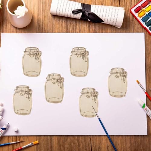 50pcs Mini Wood Mason Jar Cutouts with Hole Hemp Ropes for Decorations