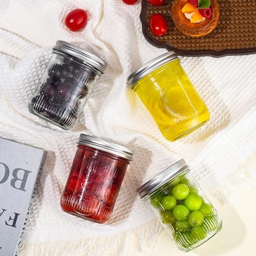 Amzcku 16oz Vintage Mason Jars with Lids, Wide Mouth for Storage, Canning & More (6 Pack)