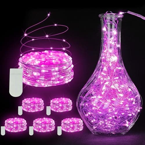 12 Pack Warm White Battery Operated Fairy Lights - 7ft Waterproof Silver Wire Strings for Wedding Table Décor — Pink
