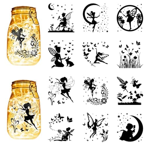 Cabin 12Pcs Fairy Silhouettes Mason Jar Decor Xmas Ornaments PVC Embellishment Black