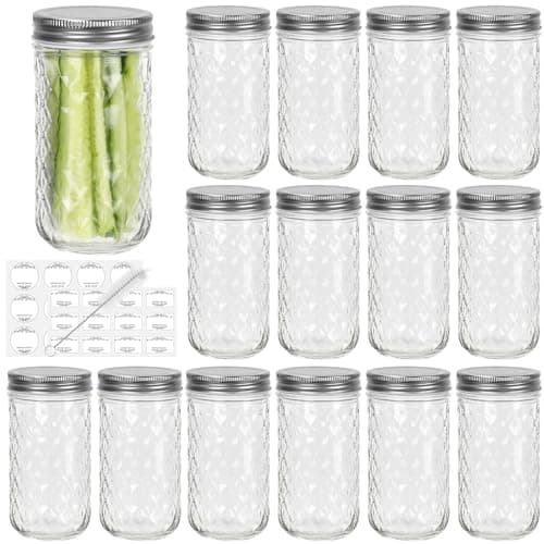 CycleMore 350ml Wide Mouth Glass Mason Jars, Silver Lids, Ideal for Honey, Jam, and Crafts — Clear - 12 oz - 15 Pcs