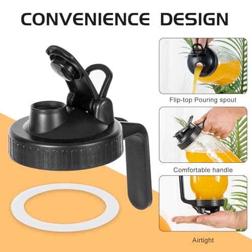 Mason Jar Flip Cap Lid, Airtight Leak-Proof Seal, Wide Mouth, Black - Pack of 2