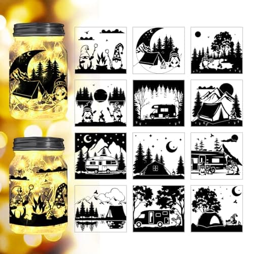 Reusable Forest Silhouette Jar Decals, 12Pcs DIY Craft Kit for Jars & Mason Can — Dwarf Camping