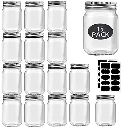 15 Pack 16 oz Mason Jars With Silver Lids for Meal Prep