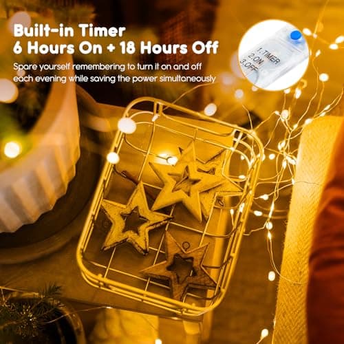 Minetom 12 Pack Waterproof Fairy Lights with Timer - 7ft LED Silver Wire Firefly Lights