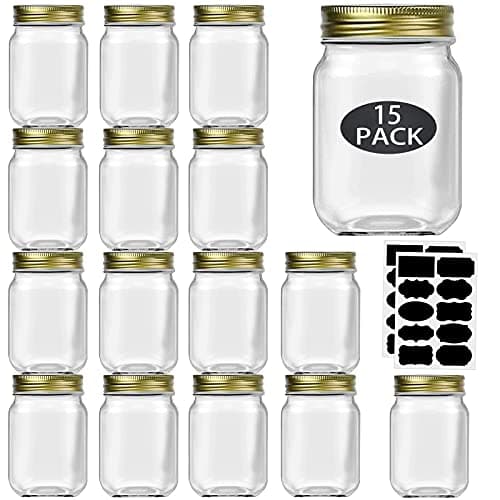15 Pack 16 oz Mason Jars With Silver Lids for Meal Prep — Gold Lids