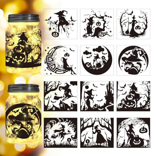 Reusable Forest Silhouette Jar Decals, 12Pcs DIY Craft Kit for Jars & Mason Can — Witch