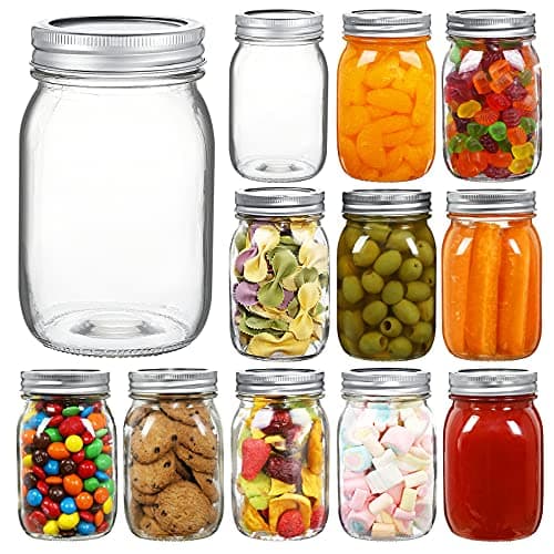 YEBODA 12-Pack 16 oz Wide Mouth Glass Canning Jars with Airtight Lids