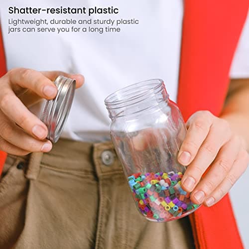 ARTEZA Mason Jars, Regular Mouth Plastic Jars, 8 oz, 12 oz, 16 oz