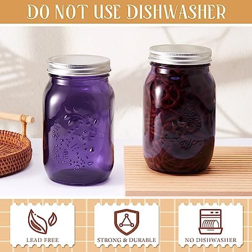 Tessco Purple 16 oz Colored Mason Jars with Lids for Crafts & Storage