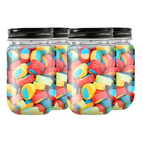 Novelinks 16 Ounce Clear Plastic Jars with Black Lids (10 Pack)