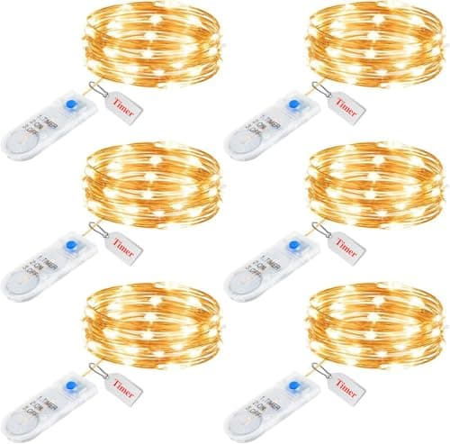 Minetom 12 Pack Waterproof Fairy Lights with Timer - 7ft LED Silver Wire Firefly Lights — Warm White