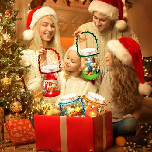 Christmas Crafts for Kids Ages 3-12: 4-Pack Mason Jar Kits for DIY Lanterns and Holiday Party Favors