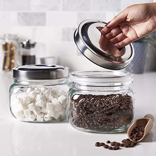 Airtight Glass Canister Set with Pop-Up Lids, 2 Small 1.6 Liter Containers