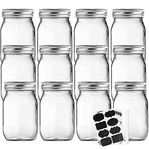 Accguan Mason Jars 16 oz, 12-Pack with Lids & Bands, 16 Labels Included