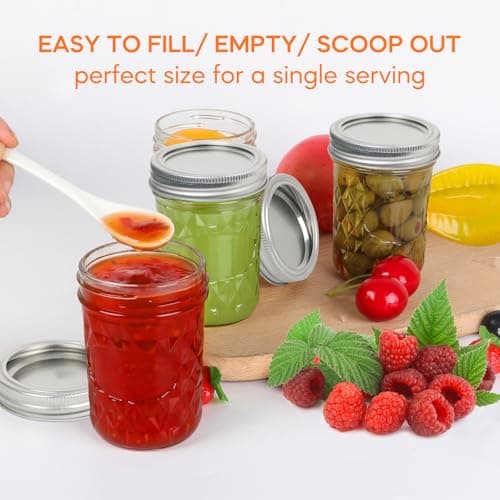 8oz Silver Lidded Mason Jars, 24Pack + Stickers - Half Pint Canning Jars