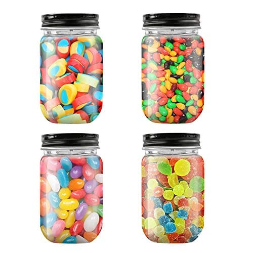 Novelinks 16 Ounce Clear Plastic Jars with Black Lids (10 Pack)