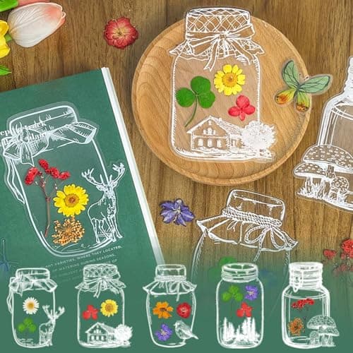 Krinisou Large Size Jar Clear Bookmarks with Flowers & Butterflies, 20Pcs Kit