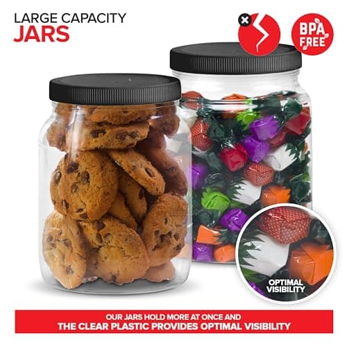 Clear Plastic Jars with Lids (2 Pack) - 64 oz Wide Mouth Storage for Candy, Cookies, Crafts, Kitchen Stocktips