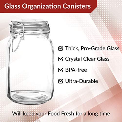 3-Liter Mason Jars with Lid | Airtight Glass Storage for Food, Coffee, Candies & More | Glass Canisters | 34 Ounces