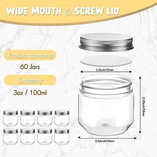 Tanlade Silver 60pcs 3 oz Clear Mason Jars with Lids for Storage Favors