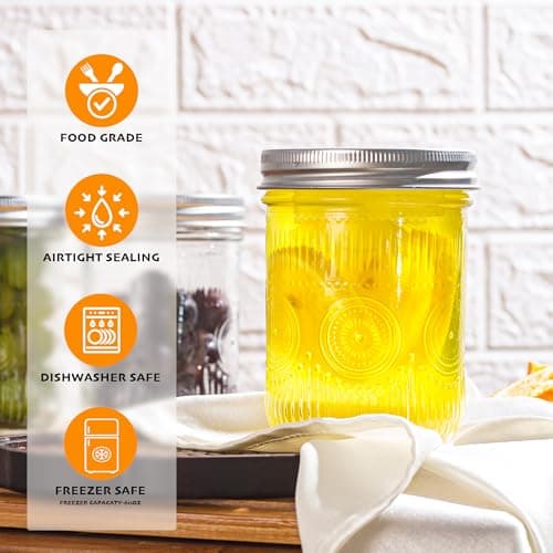 Amzcku 16oz Vintage Mason Jars with Lids, Wide Mouth for Storage, Canning & More (6 Pack)