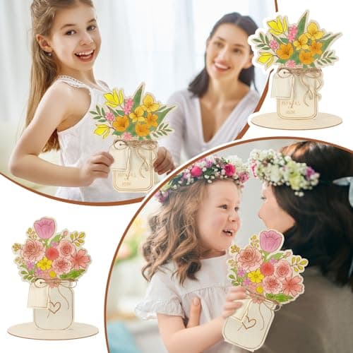 Color Your Own Wood Flower Bouquet Card for Mother's Day DIY Gift for MomGrandma Wife Sister Teachers