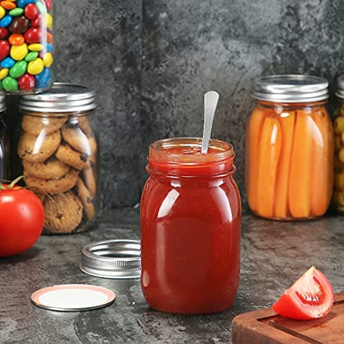 YEBODA 12-Pack 16 oz Wide Mouth Glass Canning Jars with Airtight Lids