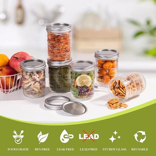 16 Oz Vintage Wide Mouth Mason Jars, 6 Packs, Perfect for Pickling & Fermenting