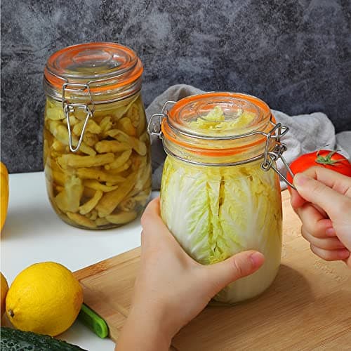 Clear 32 oz Wide Mouth Mason Jars, 4PC Set with Airtight Lid for Canning Sugar BeansCoffee