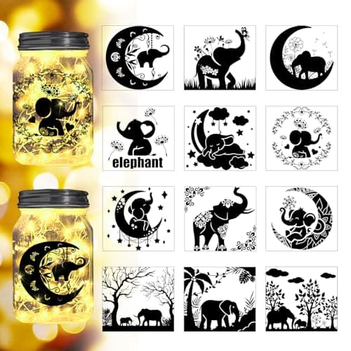 Reusable Forest Silhouette Jar Decals, 12Pcs DIY Craft Kit for Jars & Mason Can — Elephant