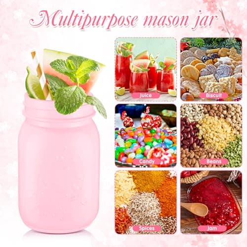 10 Pack 16 oz Pink Glass Mason Jars with Lids for Preserving Jam and DIY Gifts
