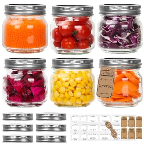 8oz Glass Mason Jars, 6 Pack with Labels, Perfect for Spices and Candies