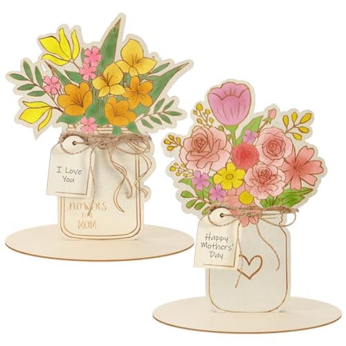 Color Your Own Wood Flower Bouquet Card for Mother's Day DIY Gift for MomGrandma Wife Sister Teachers
