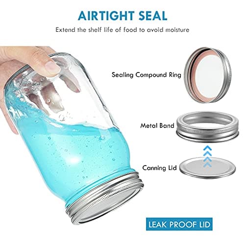 YEBODA 6 Pack 32oz Wide Mouth Mason Jars with Airtight Lids for Preserving & More