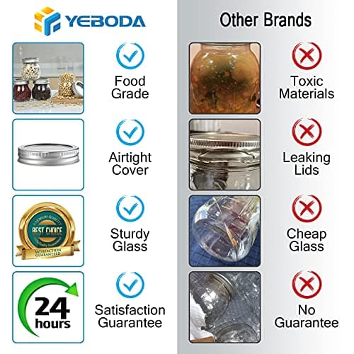 YEBODA 9 Pack Wide Mouth Mason Jars, 10 oz, Glass Canning Jars