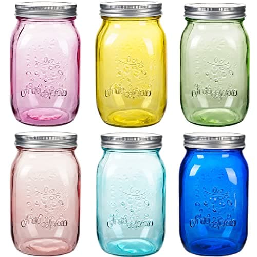 Amzcku 16 oz Colored Mason Jars, 6 Pack Multifunction Glass Containers — Click to select colored 32 oz