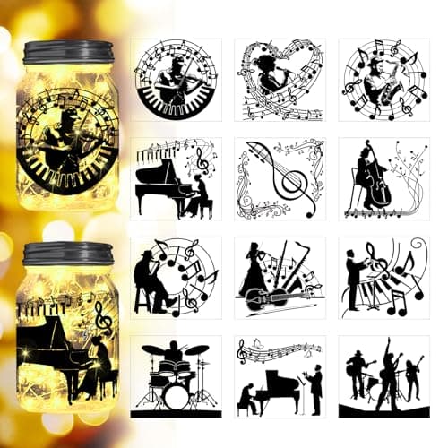 Reusable Forest Silhouette Jar Decals, 12Pcs DIY Craft Kit for Jars & Mason Can — Musician With Instruments
