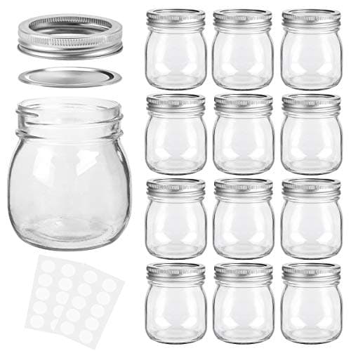 KAMOTA 10 oz Mason Jars, 12 Pack, Whiteboard Labels Included