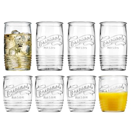 Glaver's Original Mason Drinking Glasses for Everyday Home Use Water Beer Juice Cocktail 8-Piece Set 4-20 Oz Highball Glasses and 4-13 Oz Whiskey Cups